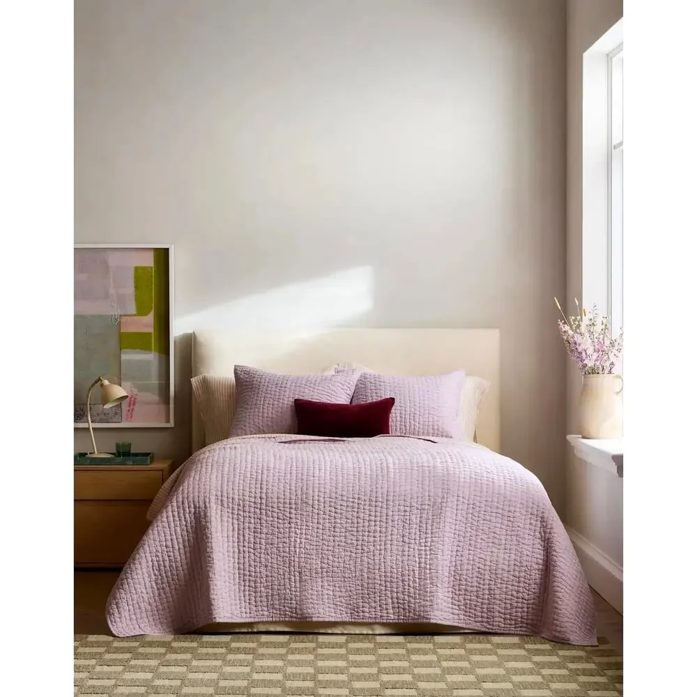 NEW Quince European Linen Cotton Stitch Quilt King / California King Orchid